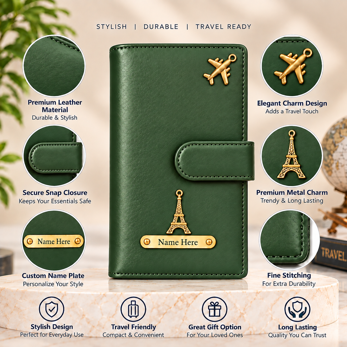 Elegant Personalized Passport Holder & Travel Document Organizer