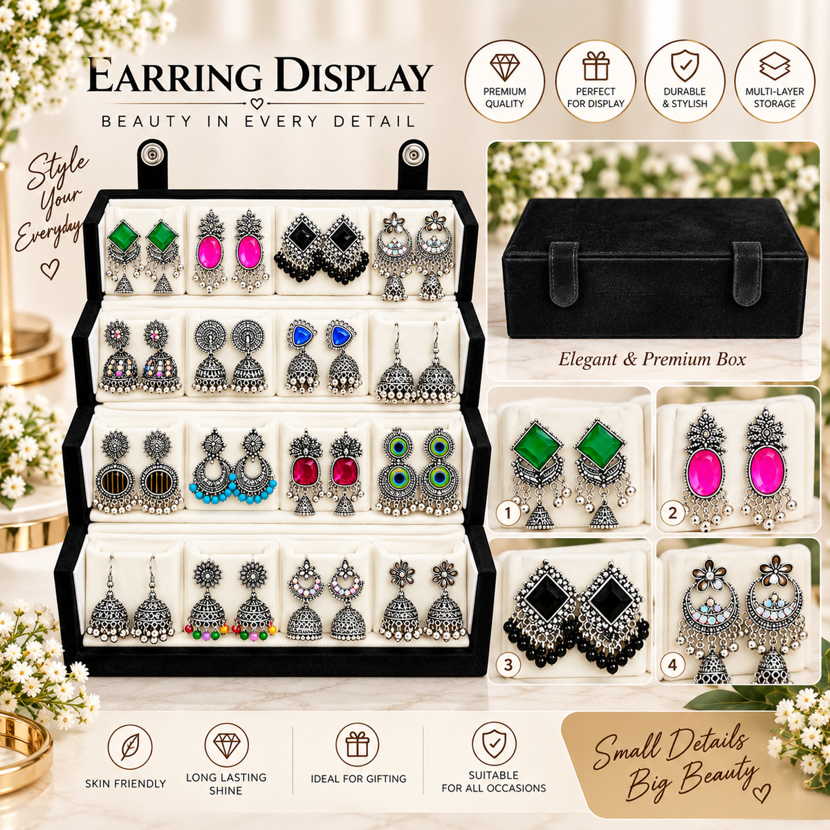 Beautiful Oxidized Jhumka Earrings Set for Women – 12 Pairs