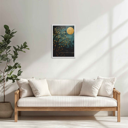 Living Room Cabinet Table Preview of Full Moon & Tree – Abstract Wall Art Painting in White Color Frame