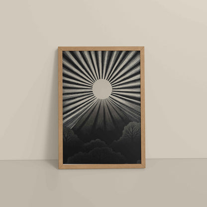 Floor View of Nature's Glow – Sunset & Trees Abstract Art Painting in Natrual Color Frame