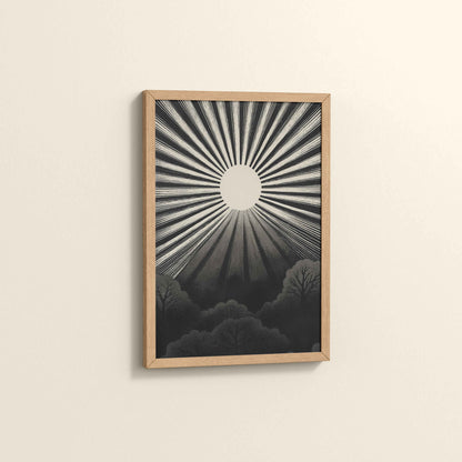 Side View of Nature's Glow – Sunset & Trees Abstract Art Painting in Natrual Color Frame