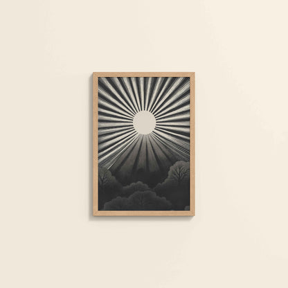 Wall View of Nature's Glow – Sunset & Trees Abstract Art Painting in Natrual Color Frame