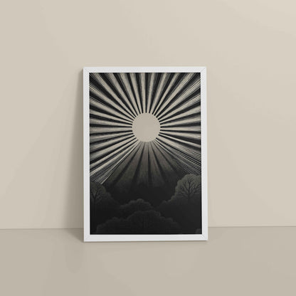 Floor View of Nature's Glow – Sunset & Trees Abstract Art Painting in White Color Frame