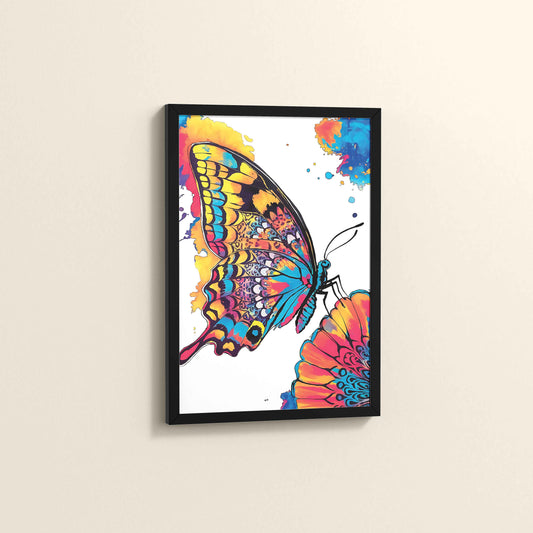Side View of Wings of Wonder – Colorful Butterfly Abstract Art in Black Color Frame