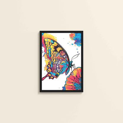 Wall View of Wings of Wonder – Colorful Butterfly Abstract Art in Black Color Frame