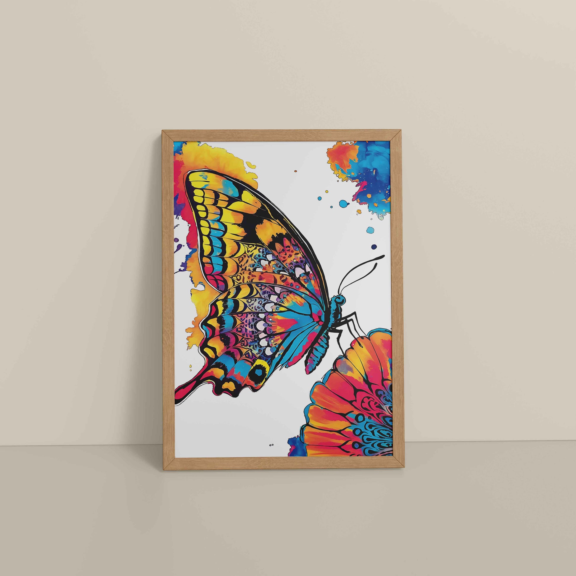 Floor View of Wings of Wonder – Colorful Butterfly Abstract Art in Natrual Color Frame