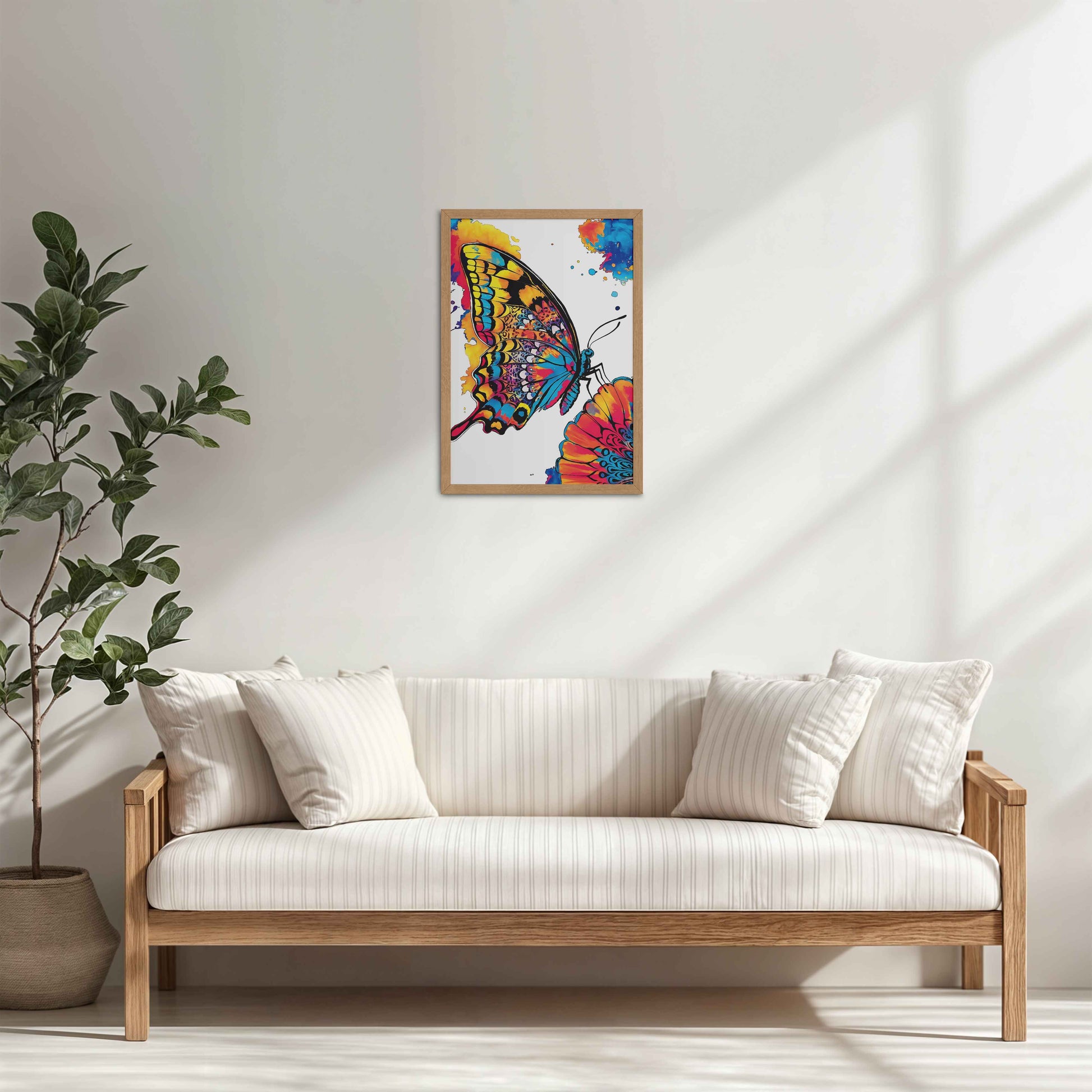 Living Room Cabinet Table Preview of Wings of Wonder – Colorful Butterfly Abstract Art in Natrual Color Frame