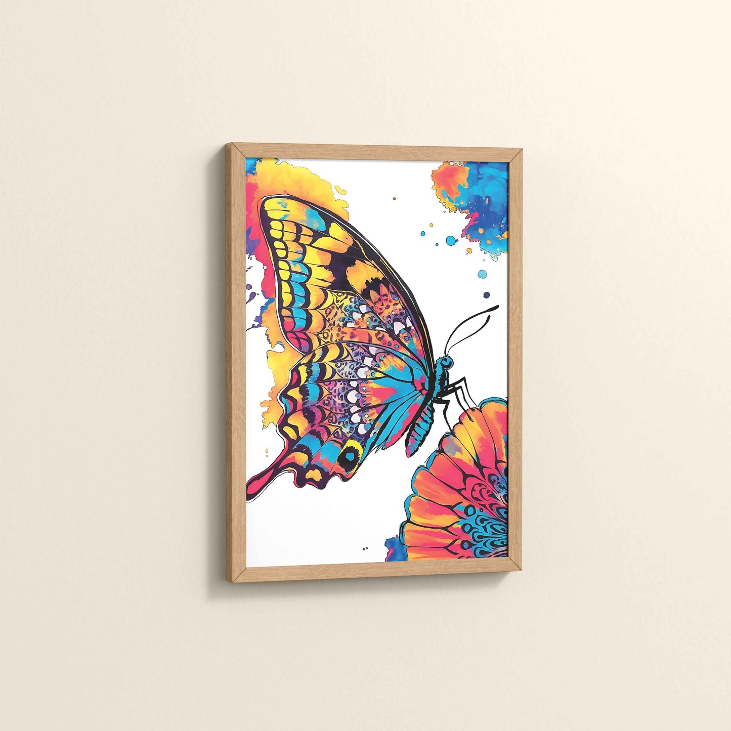 Side View of Wings of Wonder – Colorful Butterfly Abstract Art in Natrual Color Frame