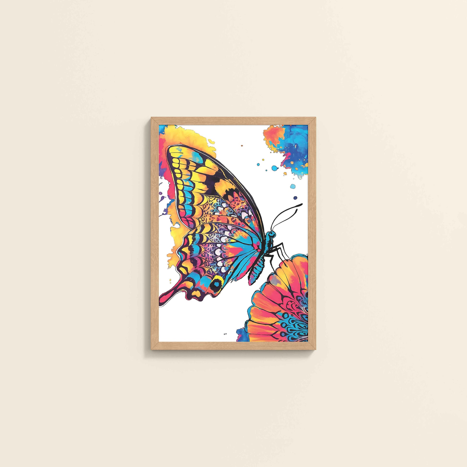 Wall View of Wings of Wonder – Colorful Butterfly Abstract Art in Natrual Color Frame