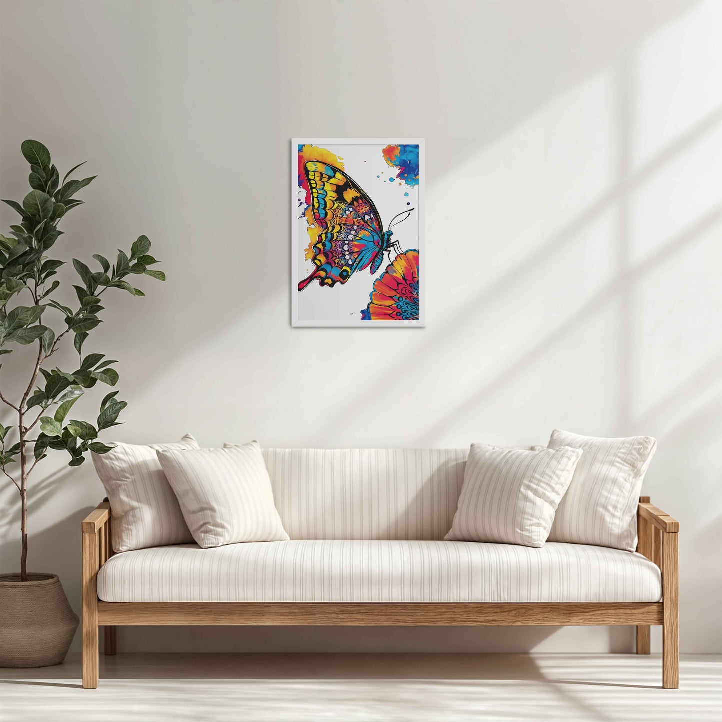 Living Room Cabinet Table Preview of Wings of Wonder – Colorful Butterfly Abstract Art in White Color Frame