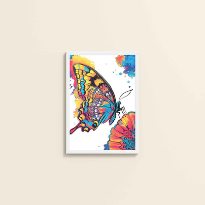 Wall View of Wings of Wonder – Colorful Butterfly Abstract Art in White Color Frame