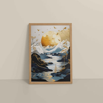 Floor View of Sun Between Peaks and Streams – Nature Abstract Art in Natrual Color Frame