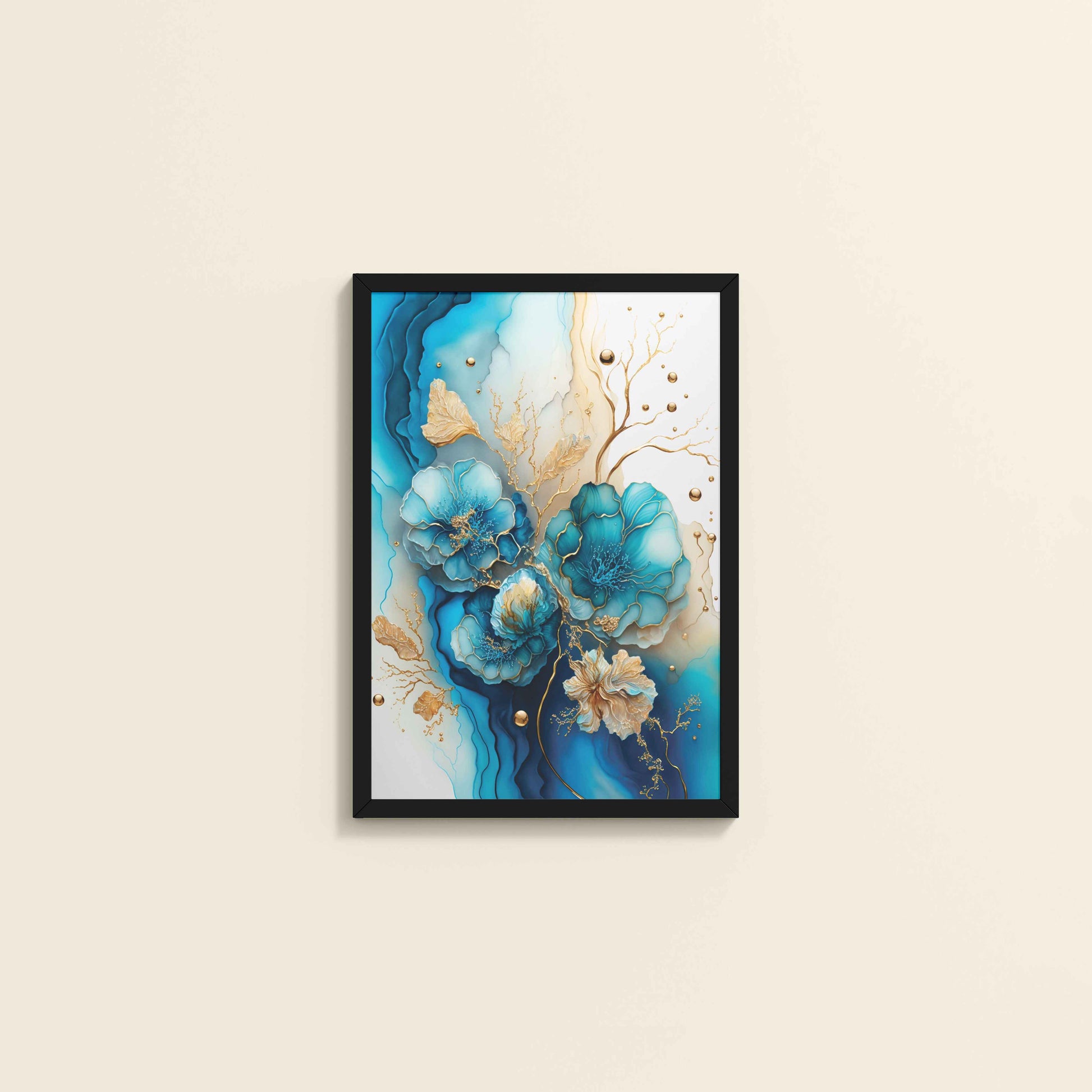 Wall View of Sun Between Peaks and Streams – Nature Abstract Art in Black Color Frame