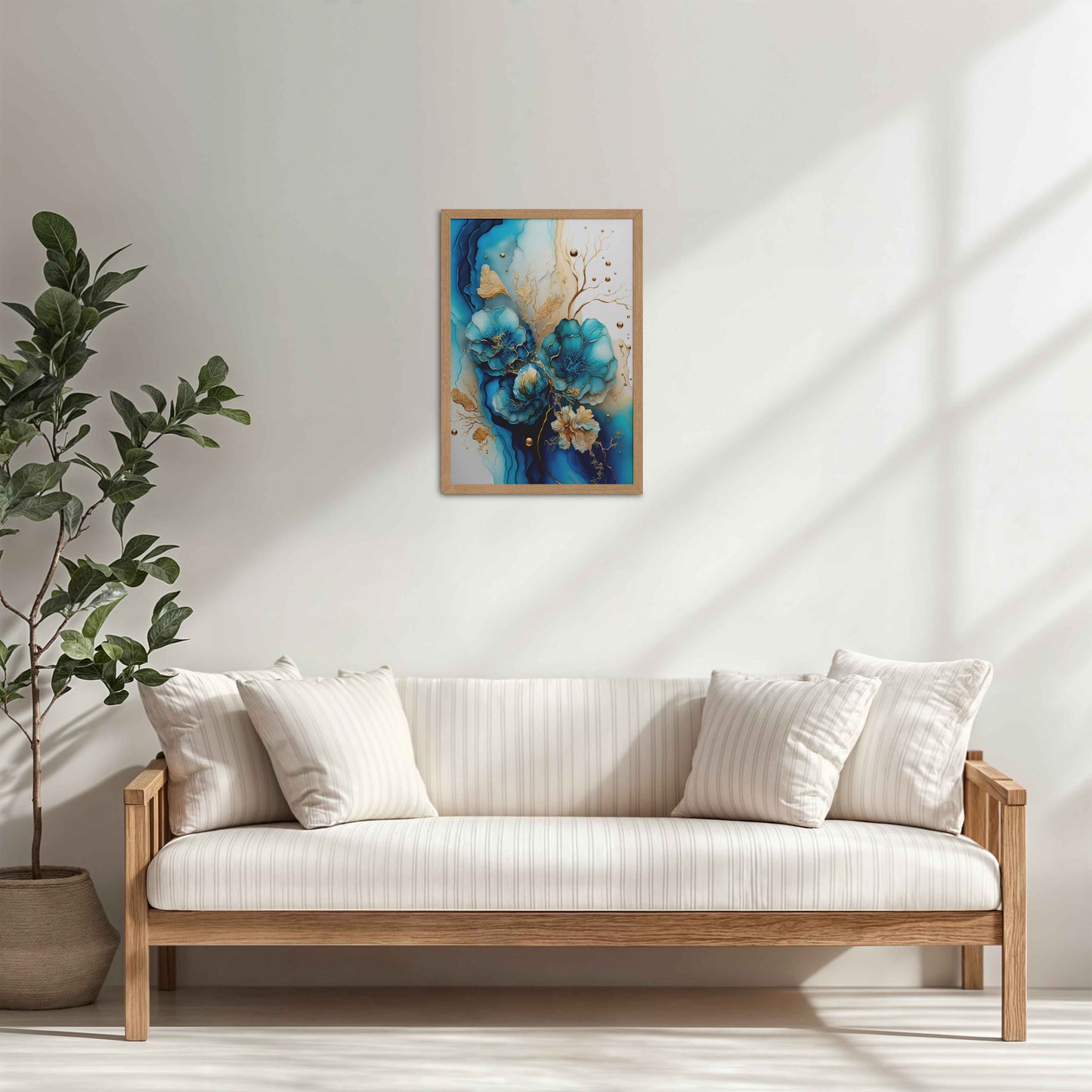 Living Room Cabinet Table Preview of Sun Between Peaks and Streams – Nature Abstract Art in Natrual Color Frame