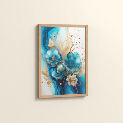 Side View of Sun Between Peaks and Streams – Nature Abstract Art in Natrual Color Frame