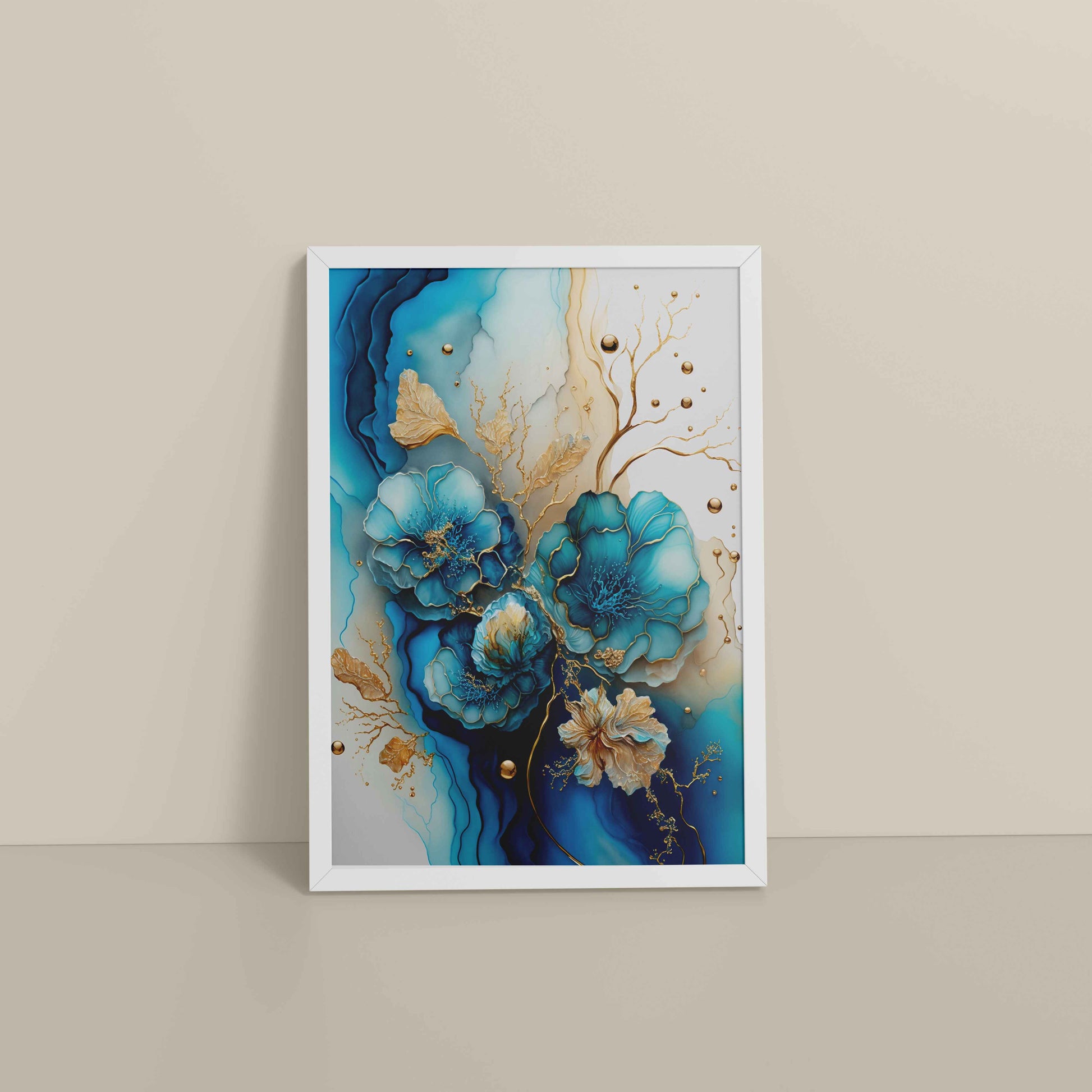 Floor View of Sun Between Peaks and Streams – Nature Abstract Art in White Color Frame