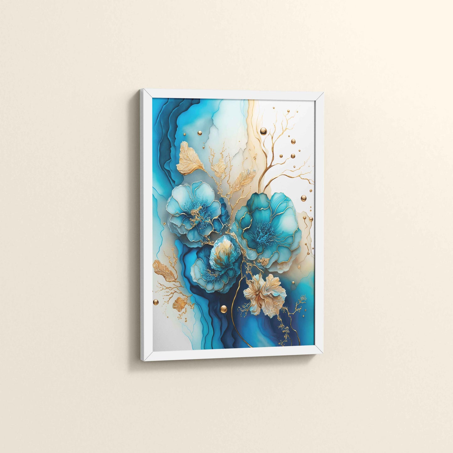 Side View of Sun Between Peaks and Streams – Nature Abstract Art in White Color Frame