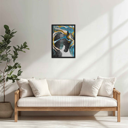 Living Room Cabinet Table Preview of Fluid Motion – Majestic Horse in Abstract Art in Black Color Frame
