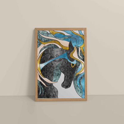 Floor View of Fluid Motion – Majestic Horse in Abstract Art in Natrual Color Frame