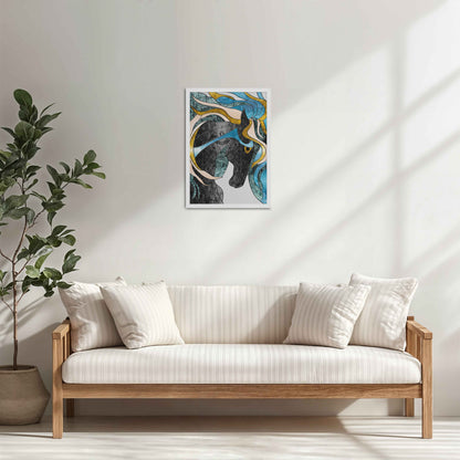 Living Room Cabinet Table Preview of Fluid Motion – Majestic Horse in Abstract Art in White Color Frame