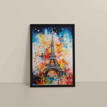 Floor View of Vibrant Paris – Eiffel Tower Abstract Art Decor in Black Color Frame