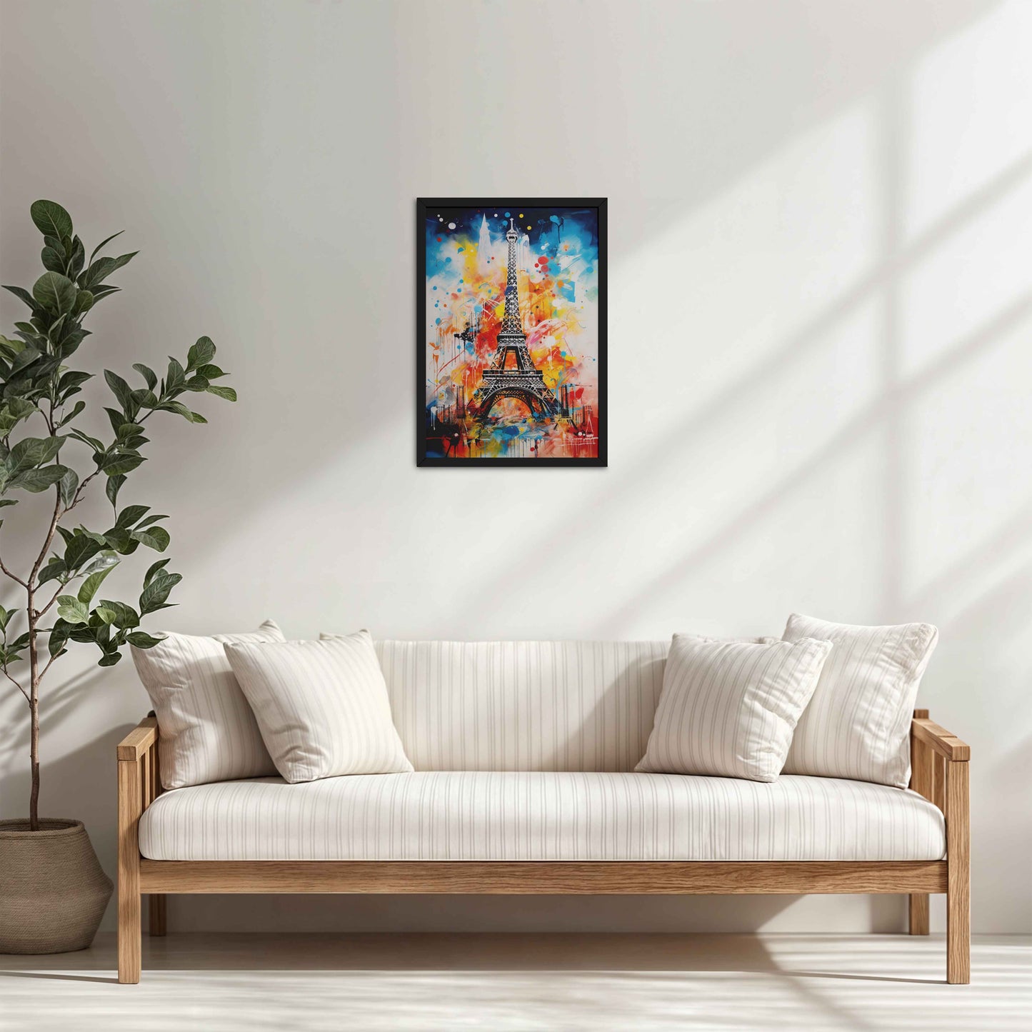 Living Room Cabinet Table Preview of Vibrant Paris – Eiffel Tower Abstract Art Decor in Black Color Frame