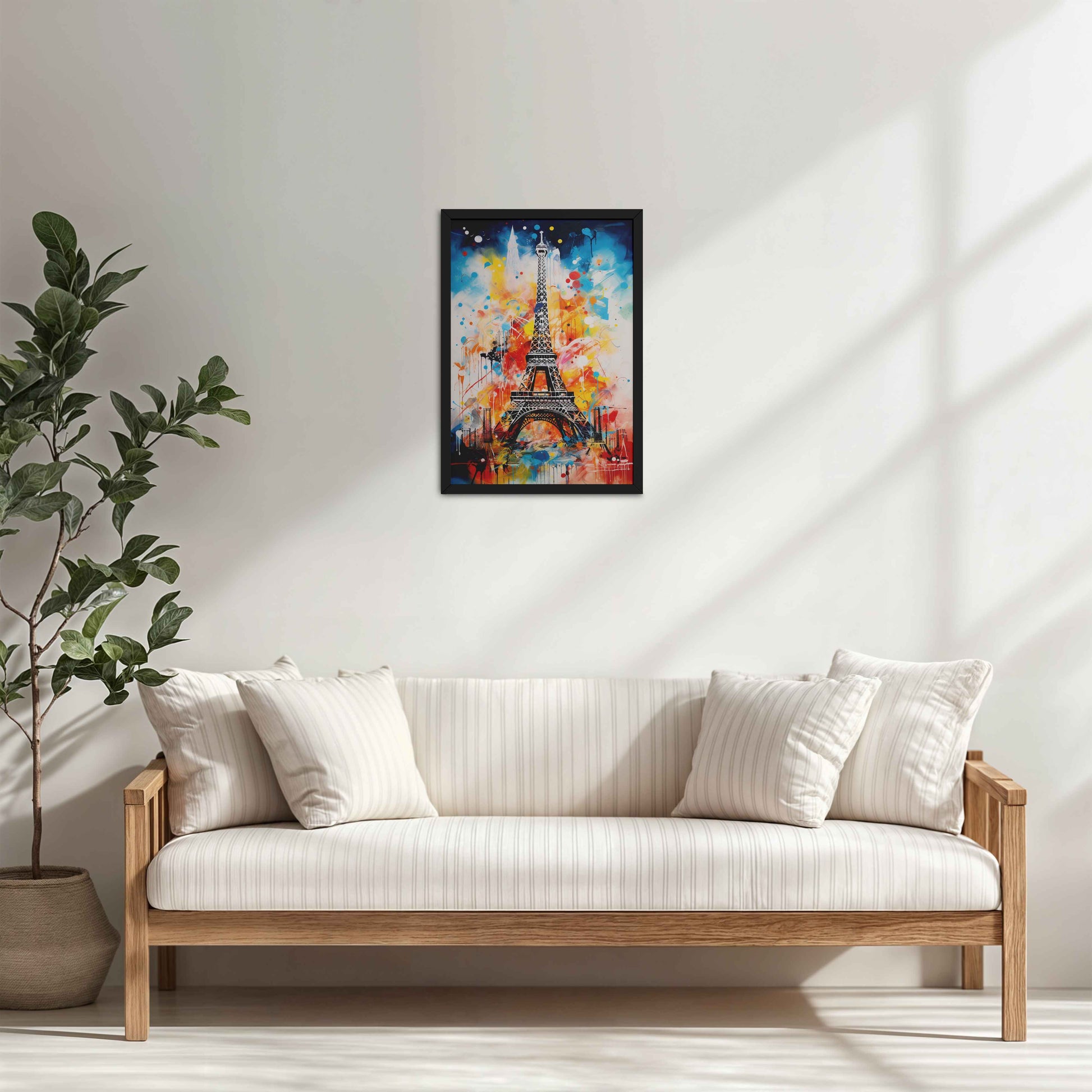 Living Room Cabinet Table Preview of Vibrant Paris – Eiffel Tower Abstract Art Decor in Black Color Frame