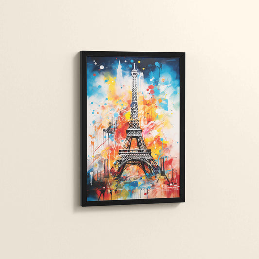Side View of Vibrant Paris – Eiffel Tower Abstract Art Decor in Black Color Frame