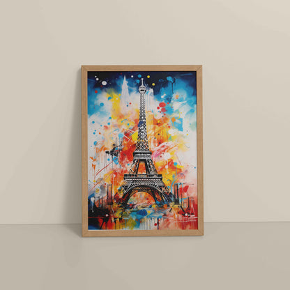 Floor View of Vibrant Paris – Eiffel Tower Abstract Art Decor in Natrual Color Frame
