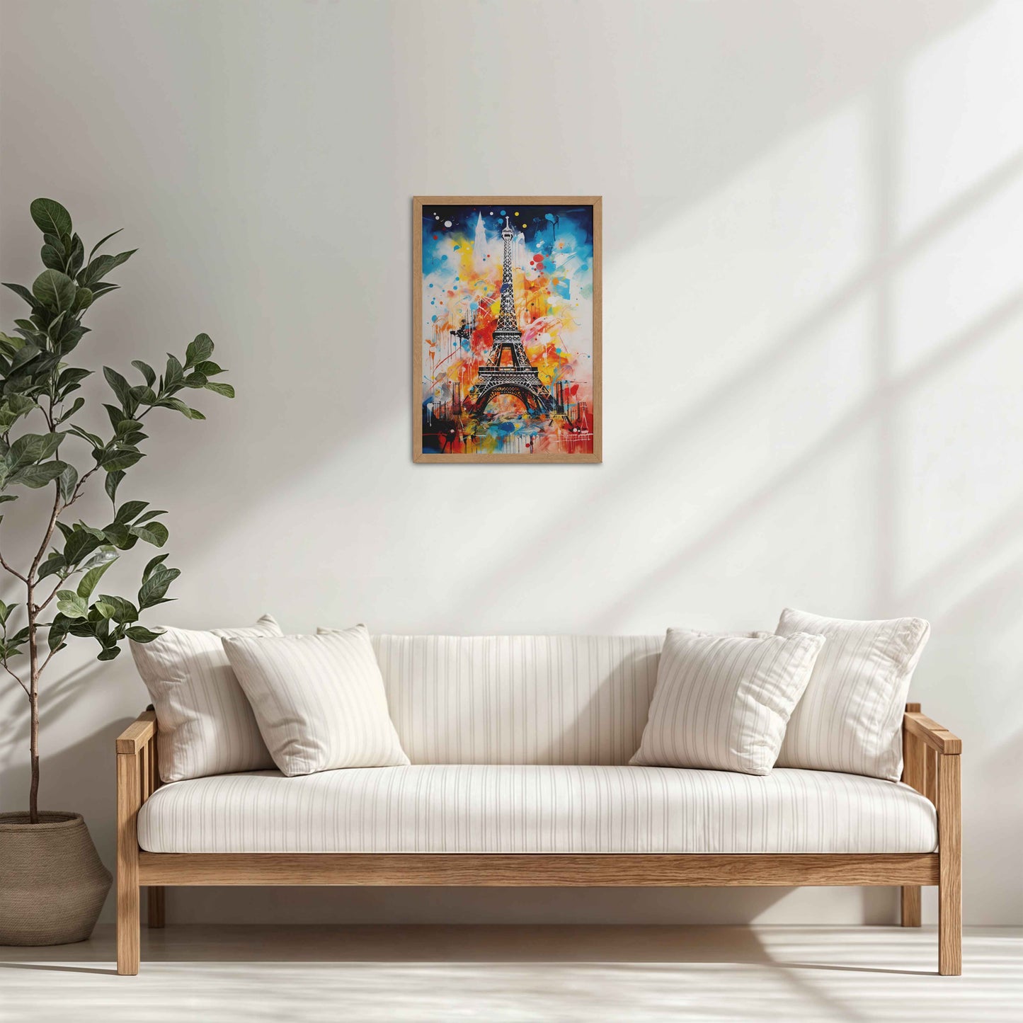 Living Room Cabinet Table Preview of Vibrant Paris – Eiffel Tower Abstract Art Decor in Natrual Color Frame