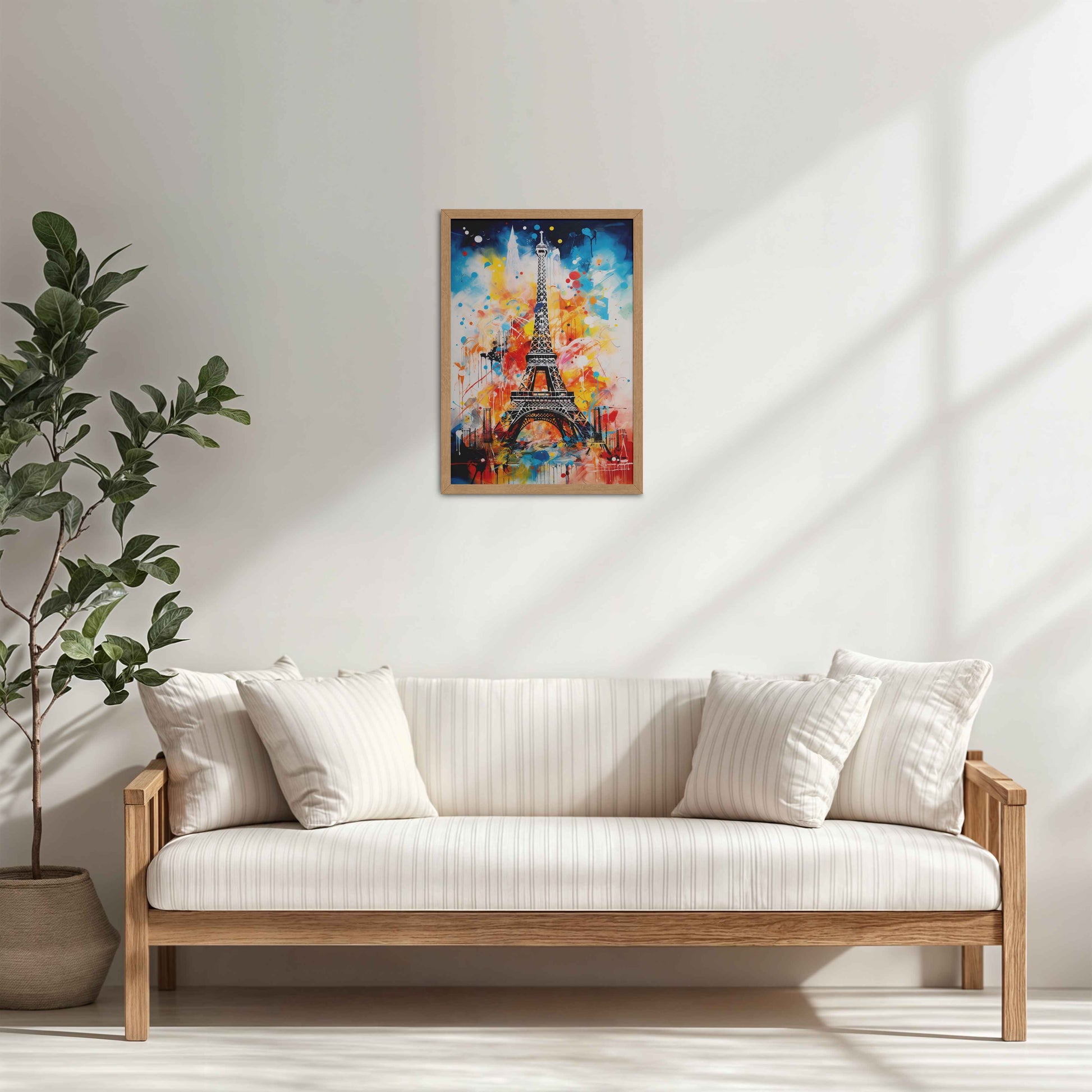 Living Room Cabinet Table Preview of Vibrant Paris – Eiffel Tower Abstract Art Decor in Natrual Color Frame