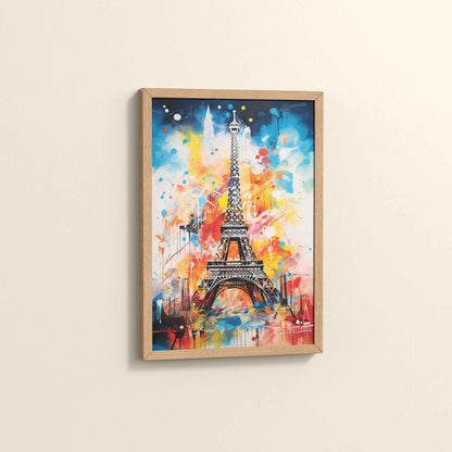 Side View of Vibrant Paris – Eiffel Tower Abstract Art Decor in Natrual Color Frame