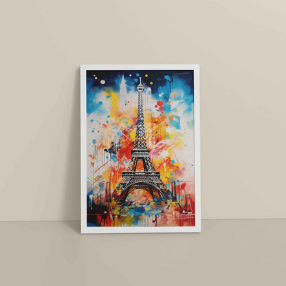 Floor View of Vibrant Paris – Eiffel Tower Abstract Art Decor in White Color Frame