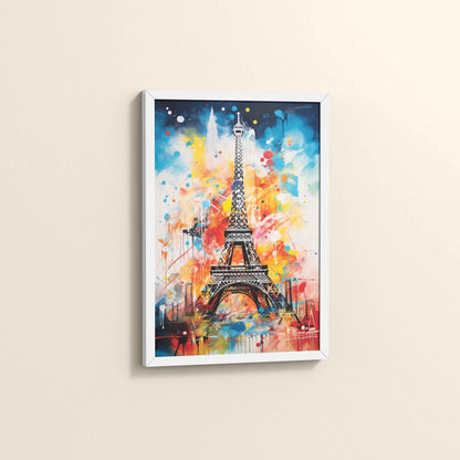 Side View of Vibrant Paris – Eiffel Tower Abstract Art Decor in White Color Frame