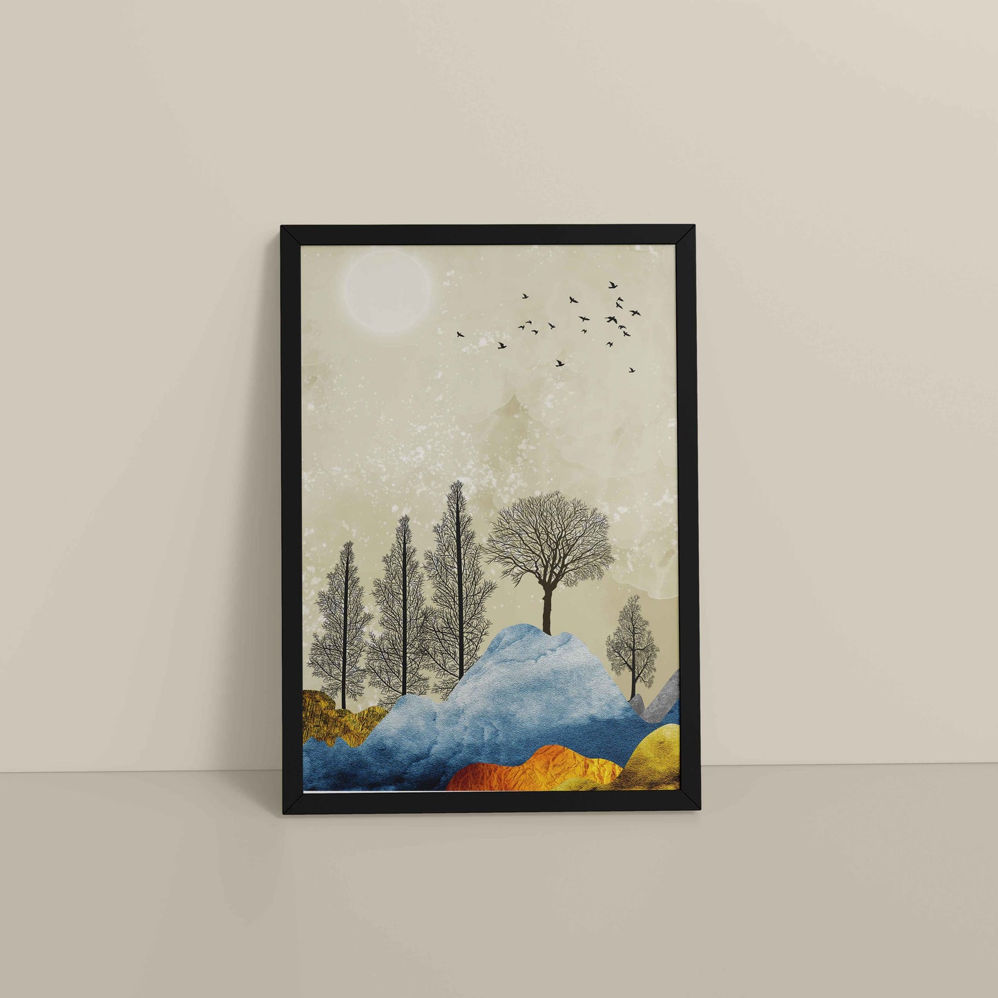 Floor View of Dusky Scenery – Nature-Inspired Abstract Art Frame in Black Color Frame