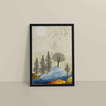 Floor View of Dusky Scenery – Nature-Inspired Abstract Art Frame in Black Color Frame