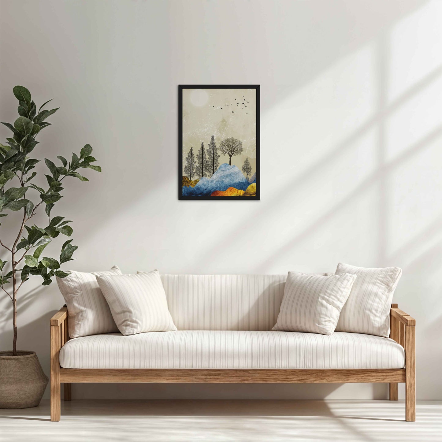 Living Room Cabinet Table Preview of Dusky Scenery – Nature-Inspired Abstract Art Frame in Black Color Frame