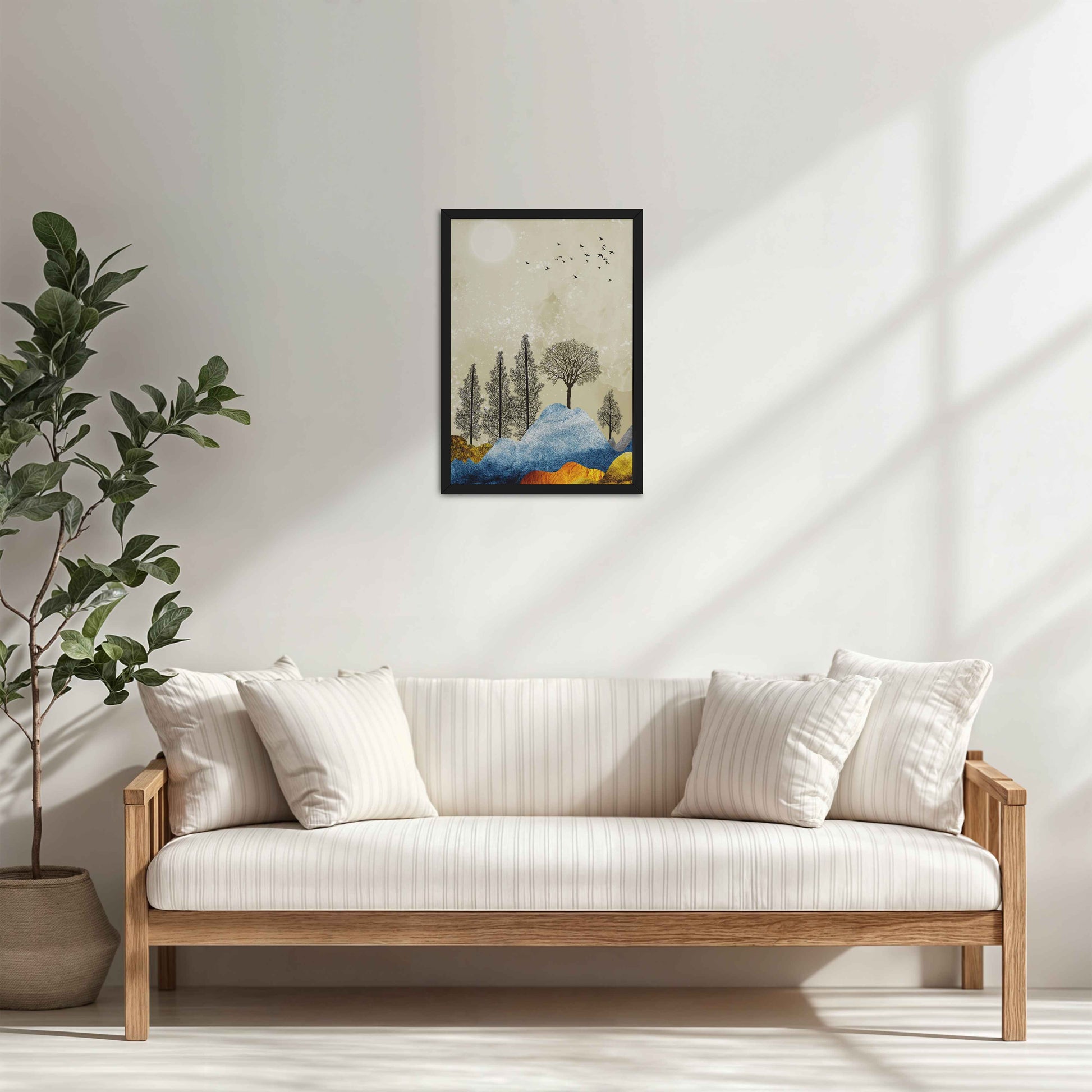 Living Room Cabinet Table Preview of Dusky Scenery – Nature-Inspired Abstract Art Frame in Black Color Frame