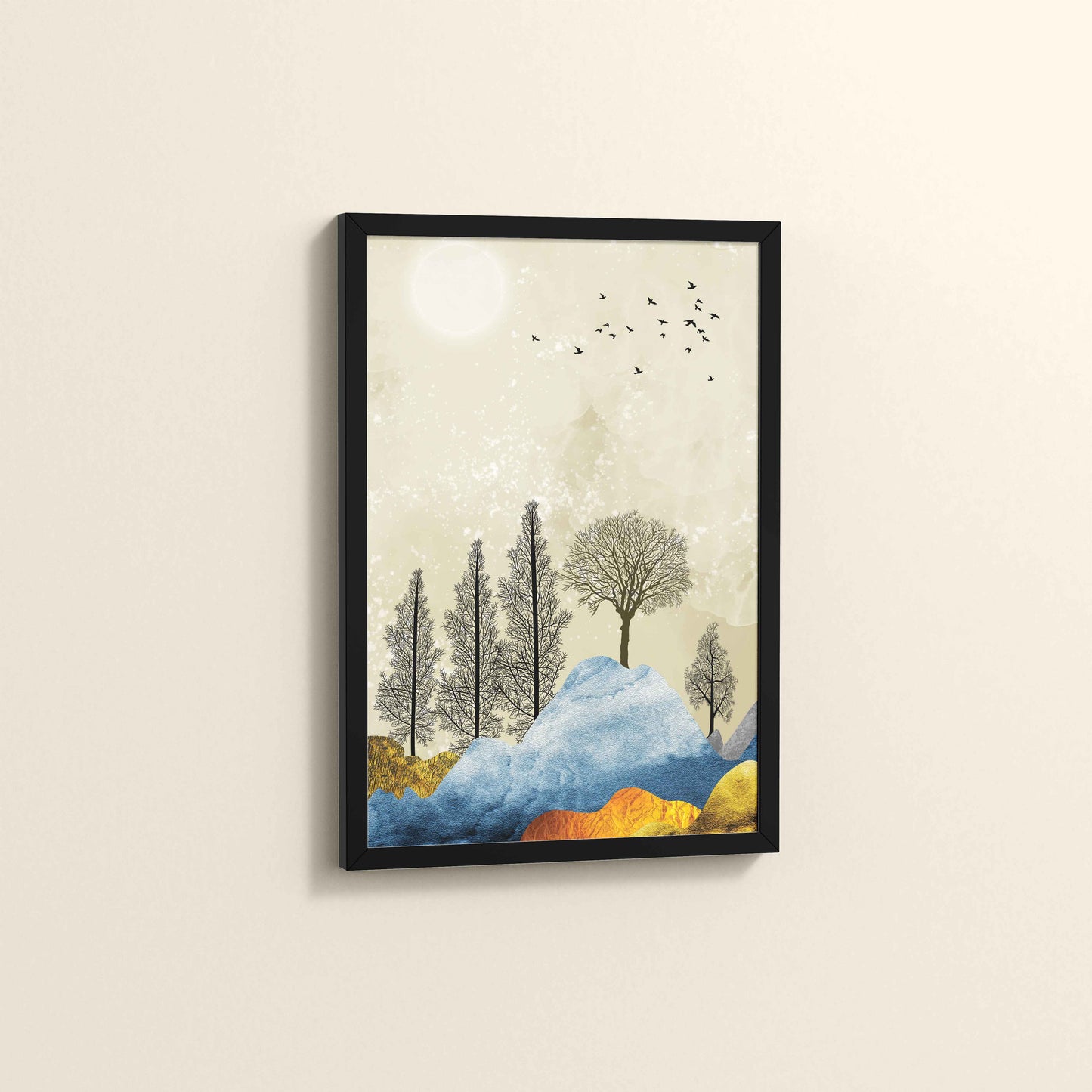 Side View of Dusky Scenery – Nature-Inspired Abstract Art Frame in Black Color Frame