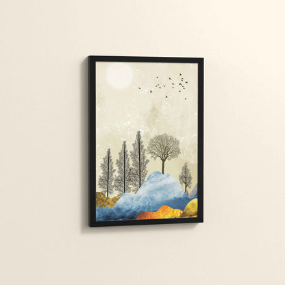 Side View of Dusky Scenery – Nature-Inspired Abstract Art Frame in Black Color Frame
