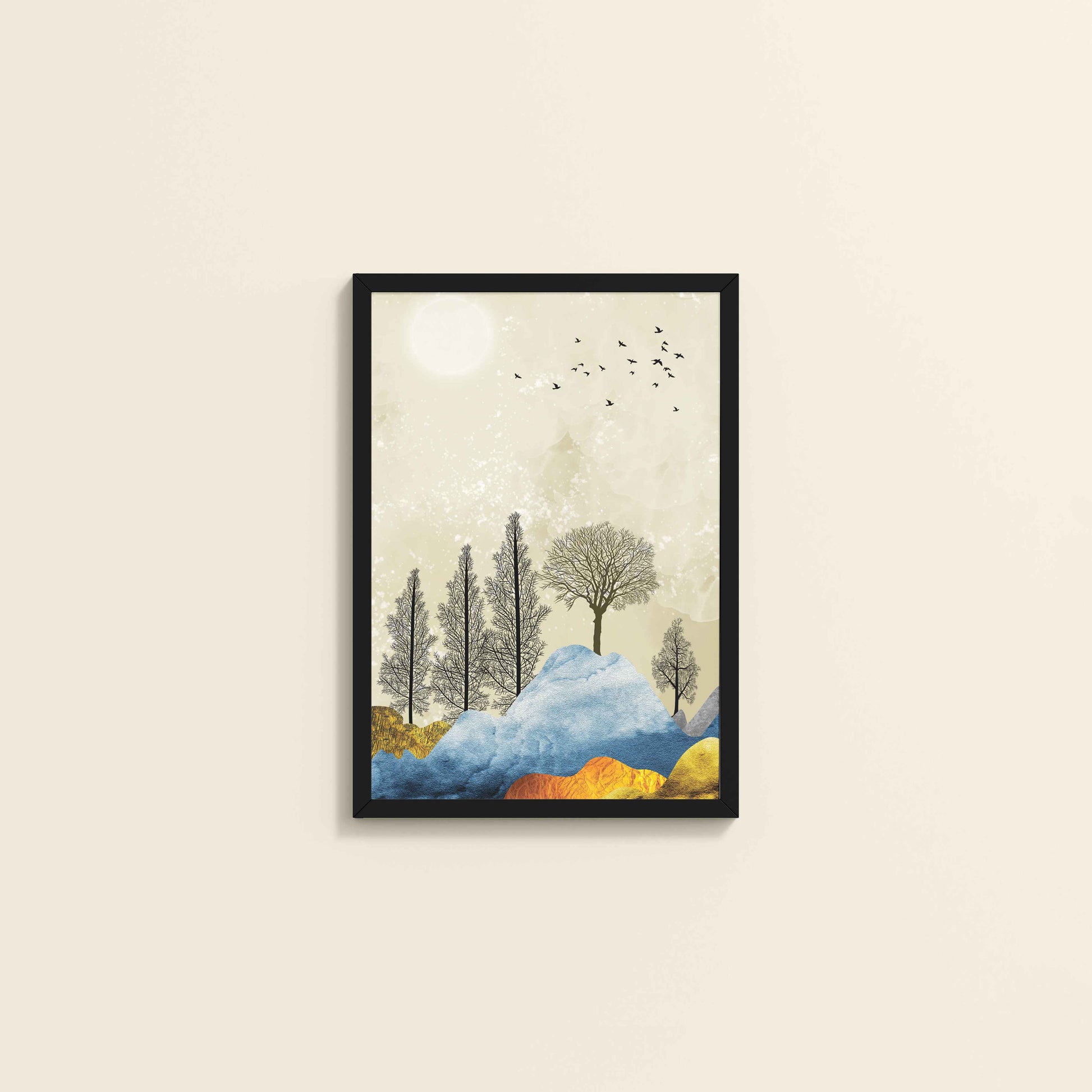 Wall View of Dusky Scenery – Nature-Inspired Abstract Art Frame in Black Color Frame