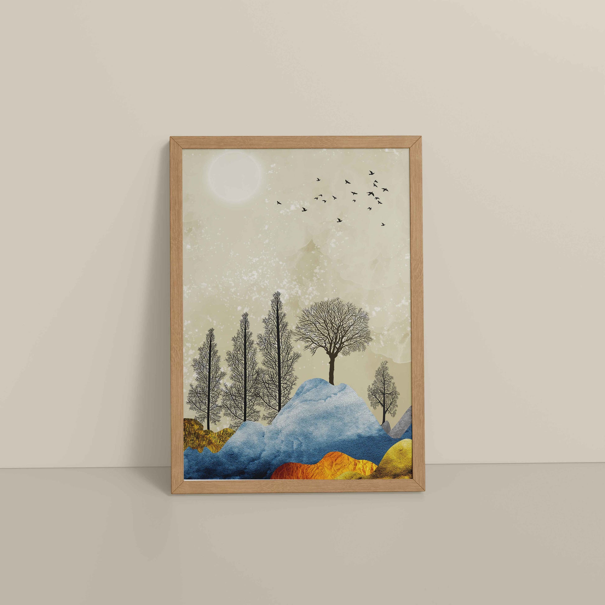 Floor View of Dusky Scenery – Nature-Inspired Abstract Art Frame in Natrual Color Frame