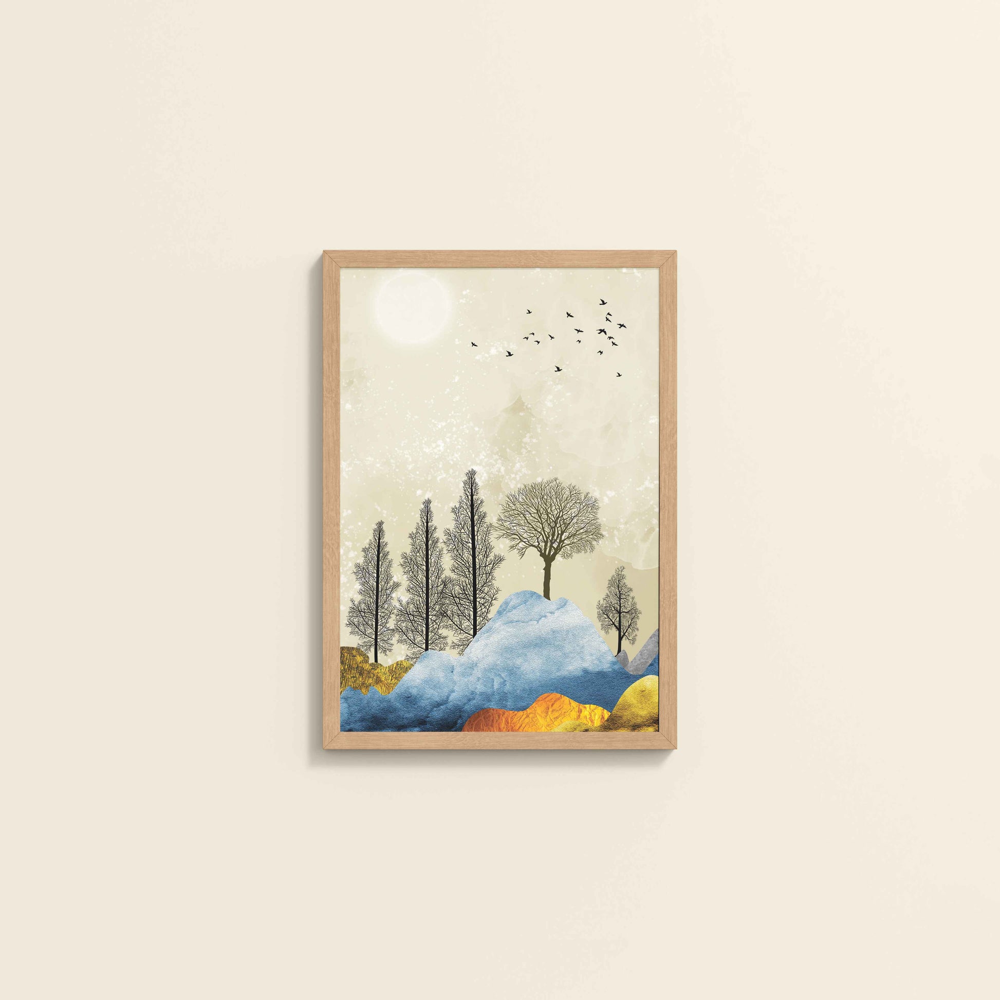 Wall View of Dusky Scenery – Nature-Inspired Abstract Art Frame in Natrual Color Frame