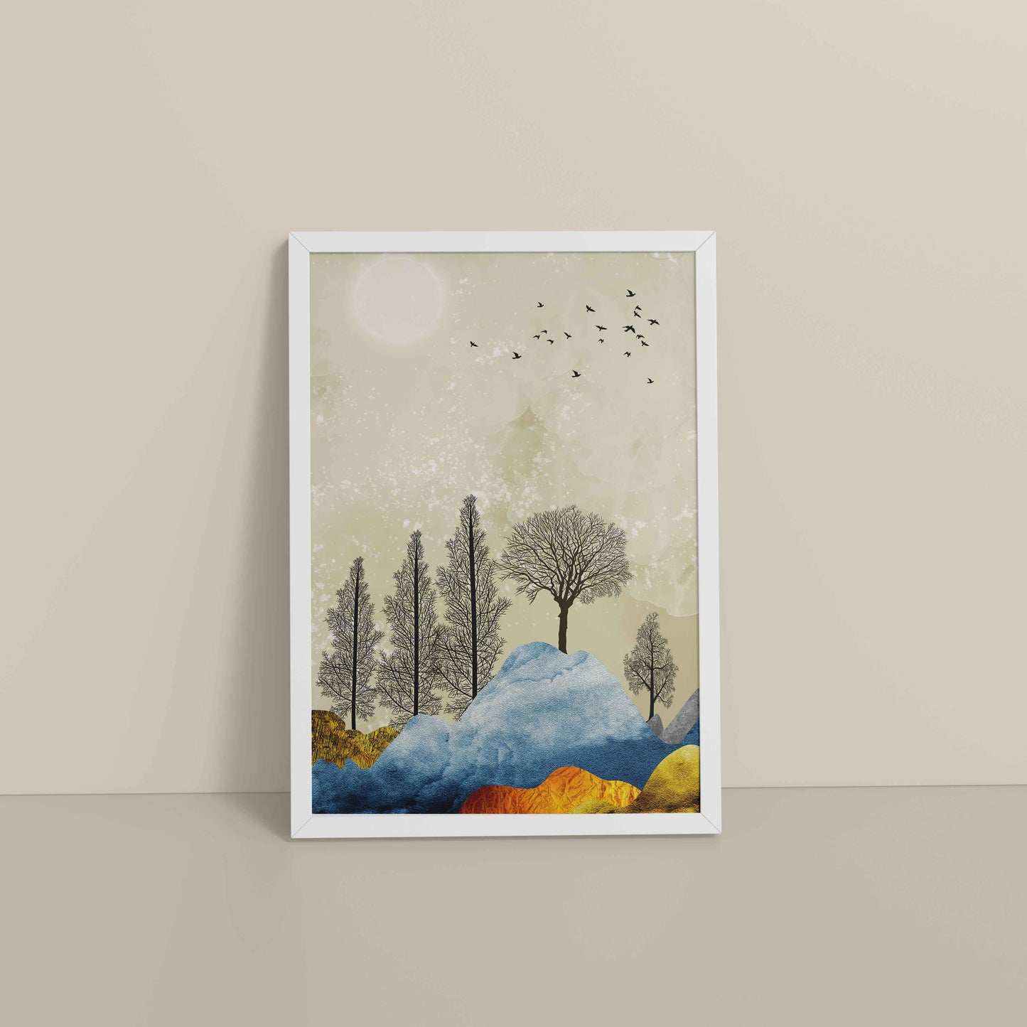Floor View of Dusky Scenery – Nature-Inspired Abstract Art Frame in White Color Frame
