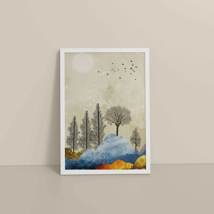 Floor View of Dusky Scenery – Nature-Inspired Abstract Art Frame in White Color Frame
