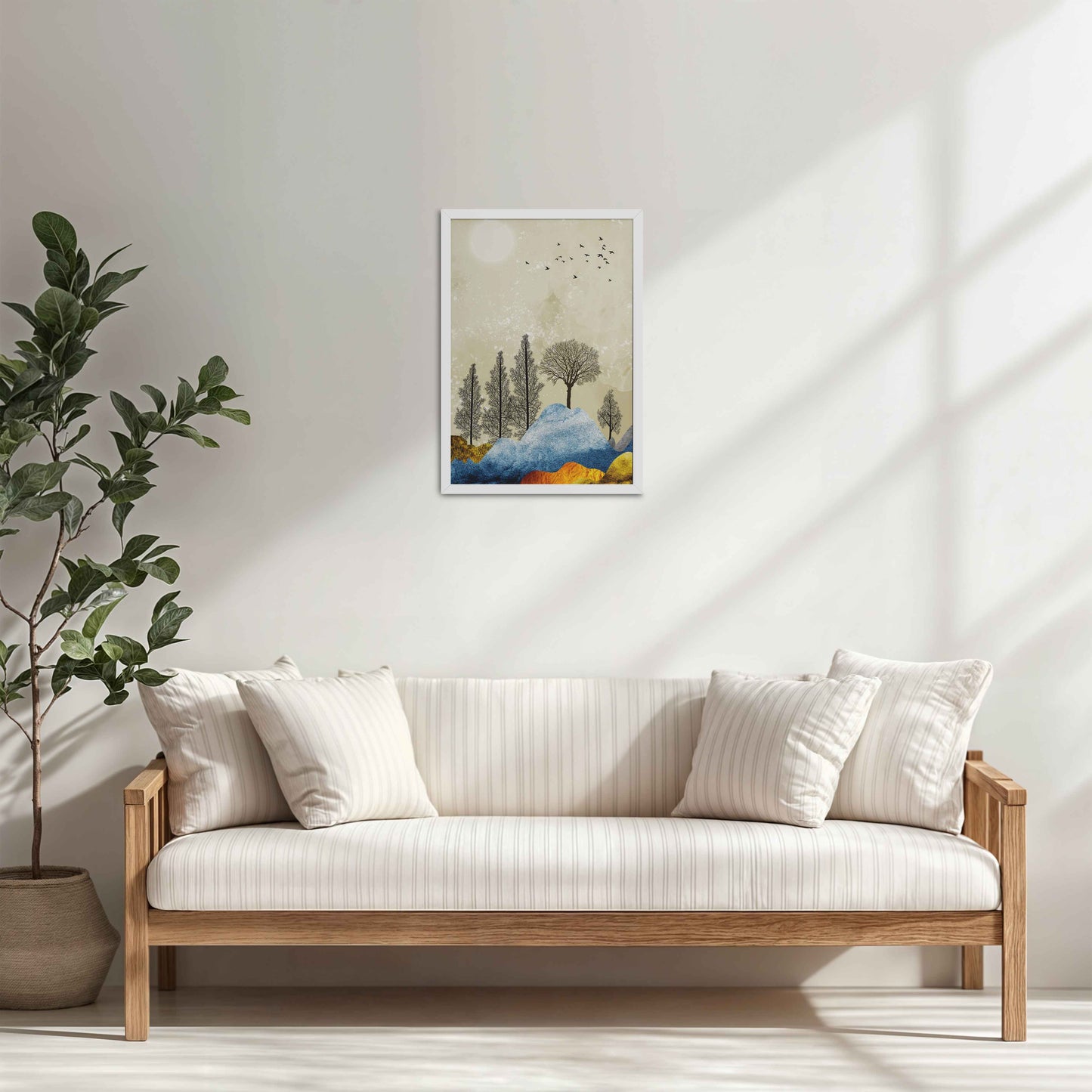 Living Room Cabinet Table Preview of Dusky Scenery – Nature-Inspired Abstract Art Frame in White Color Frame