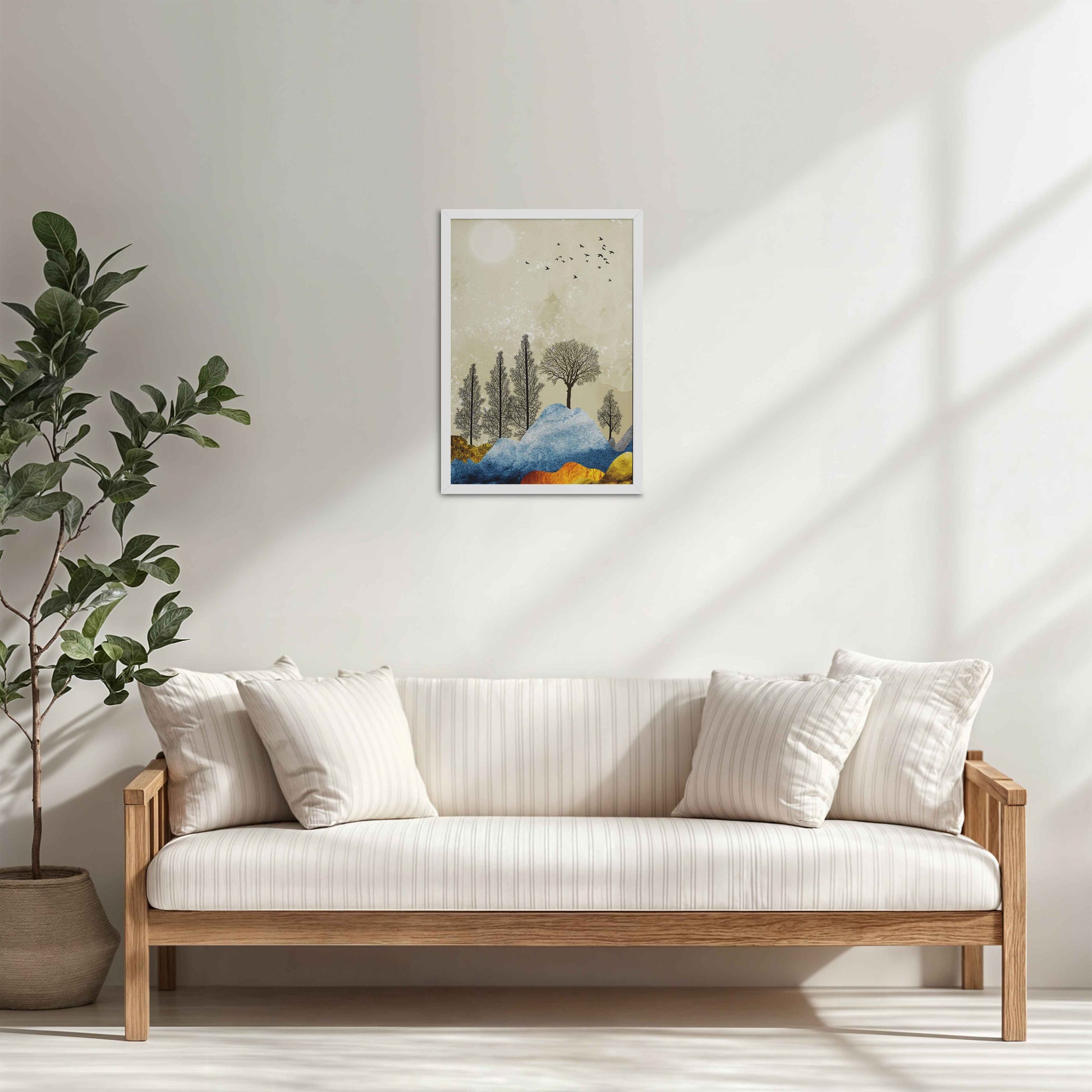 Living Room Cabinet Table Preview of Dusky Scenery – Nature-Inspired Abstract Art Frame in White Color Frame