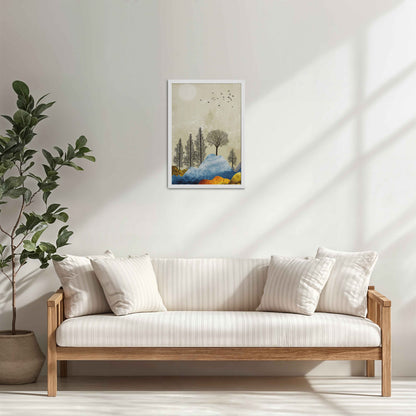 Living Room Cabinet Table Preview of Dusky Scenery – Nature-Inspired Abstract Art Frame in White Color Frame
