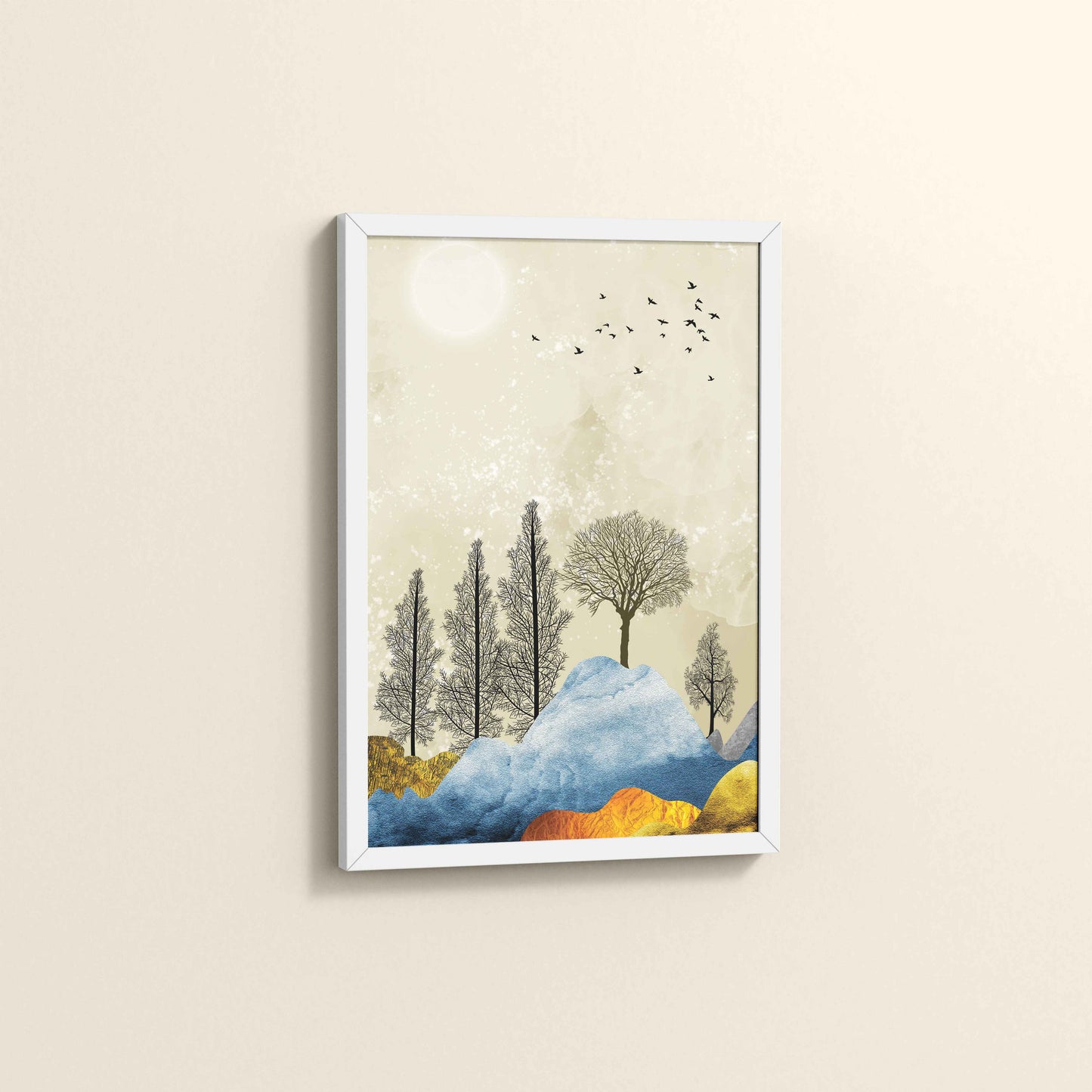 Side View of Dusky Scenery – Nature-Inspired Abstract Art Frame in White Color Frame