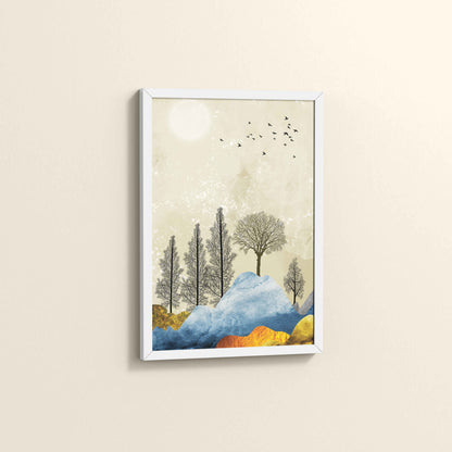 Side View of Dusky Scenery – Nature-Inspired Abstract Art Frame in White Color Frame